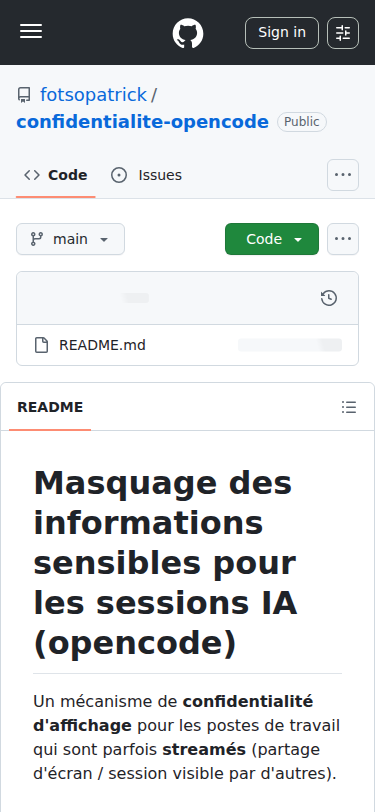 Aperçu de Confidentialité opencode sur téléphone