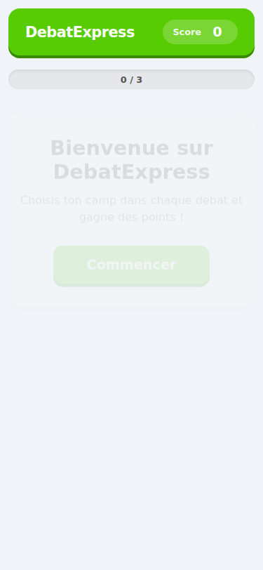 Aperçu de DebatExpress sur téléphone