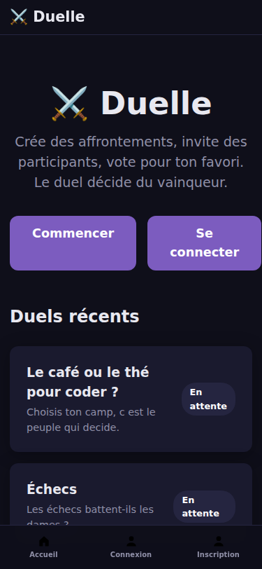Aperçu de Duelle sur téléphone