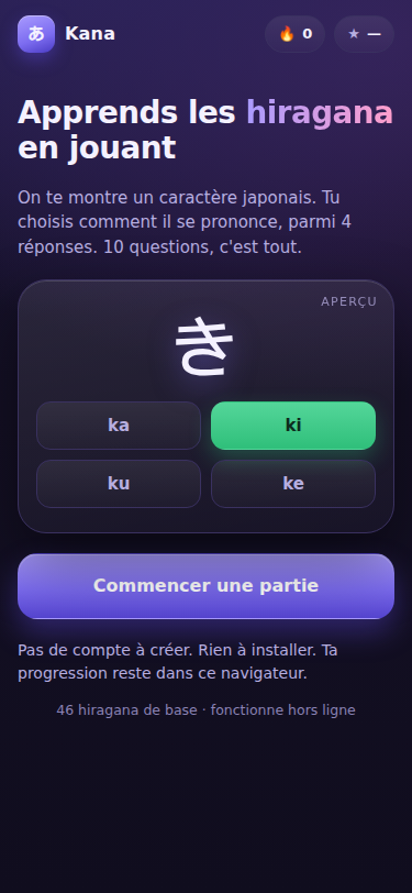 Aperçu de Kana sur téléphone