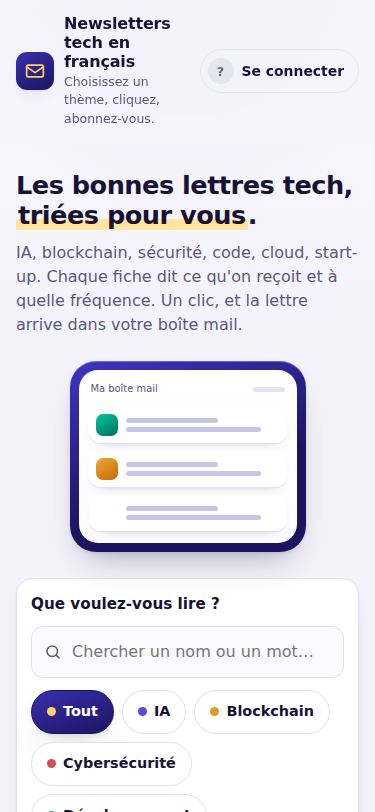 Aperçu de Newsletters tech en français sur téléphone